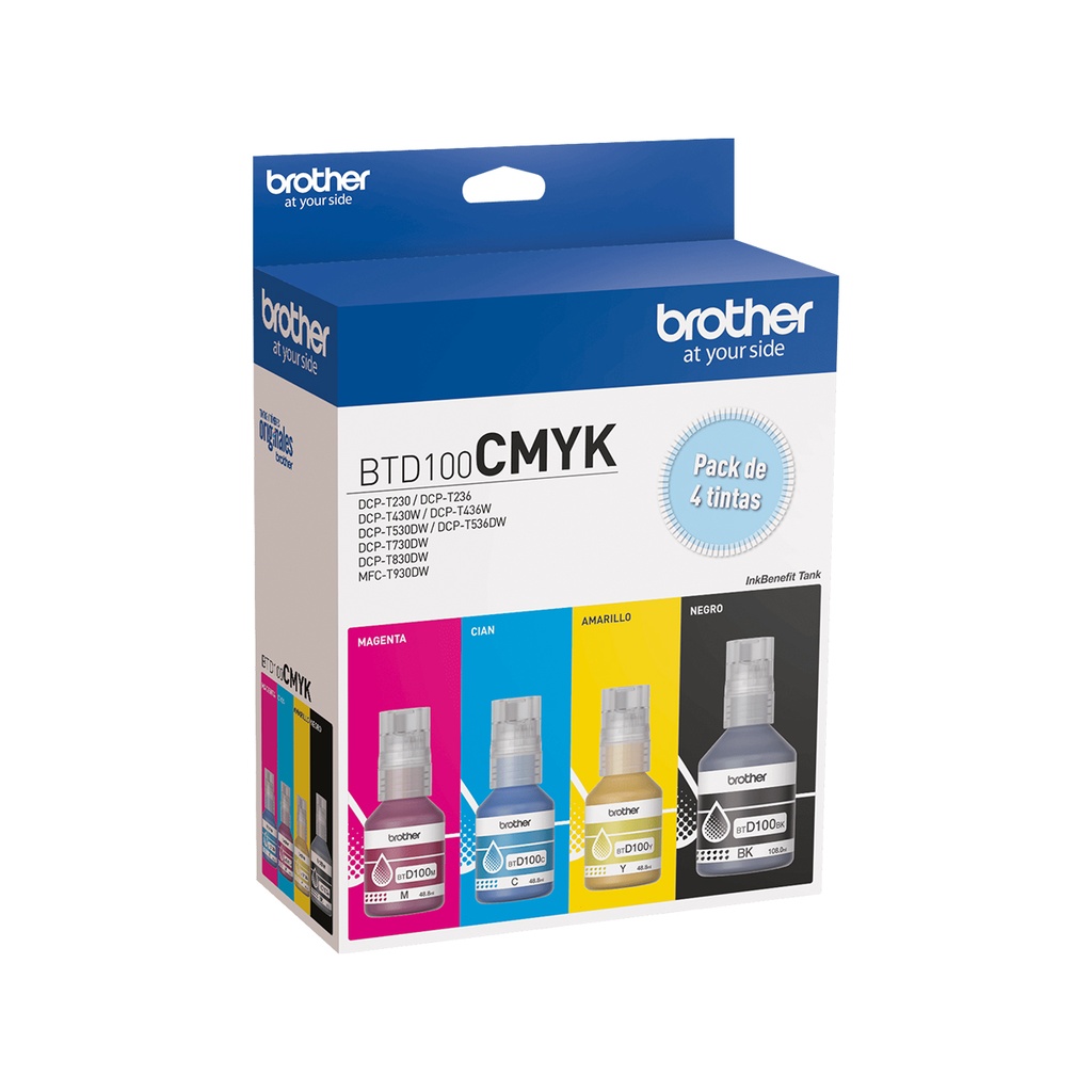 Kit de Tintas Brother BTD100CMYK - Cian, Magenta, Amarillo y Negro