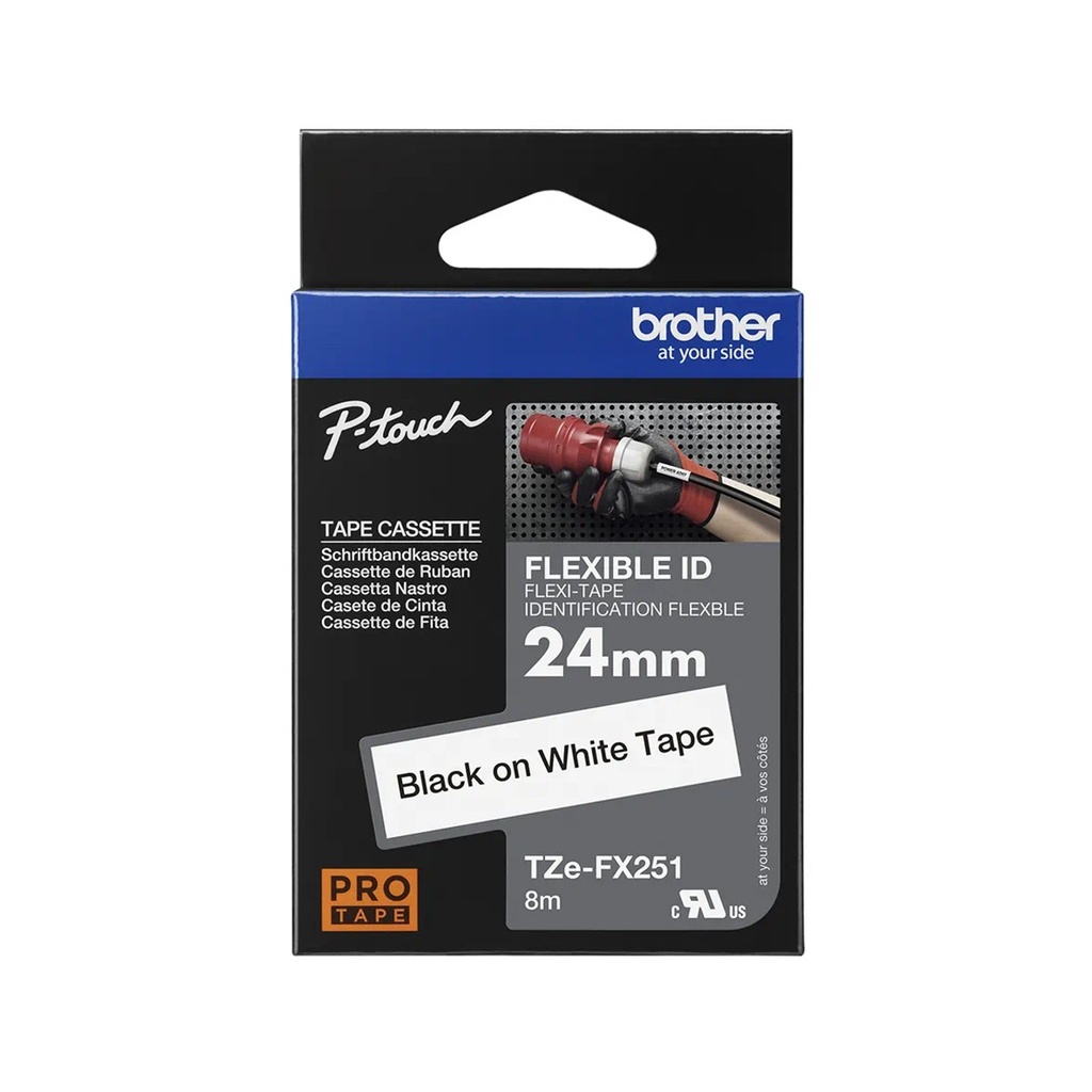 Cinta Flexible Brother Negro Sobre Blanco 24 mm TZeFX251