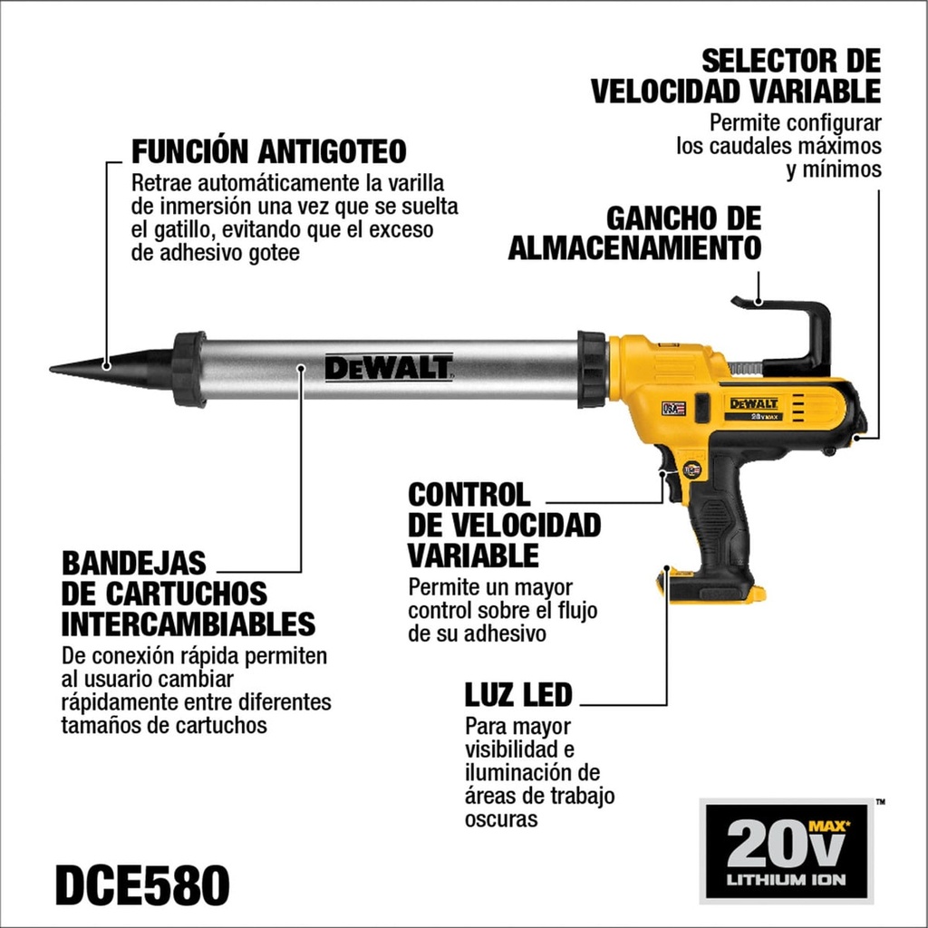 Pistola Adhesiva 300-600ML 20V dewalt DCE580B