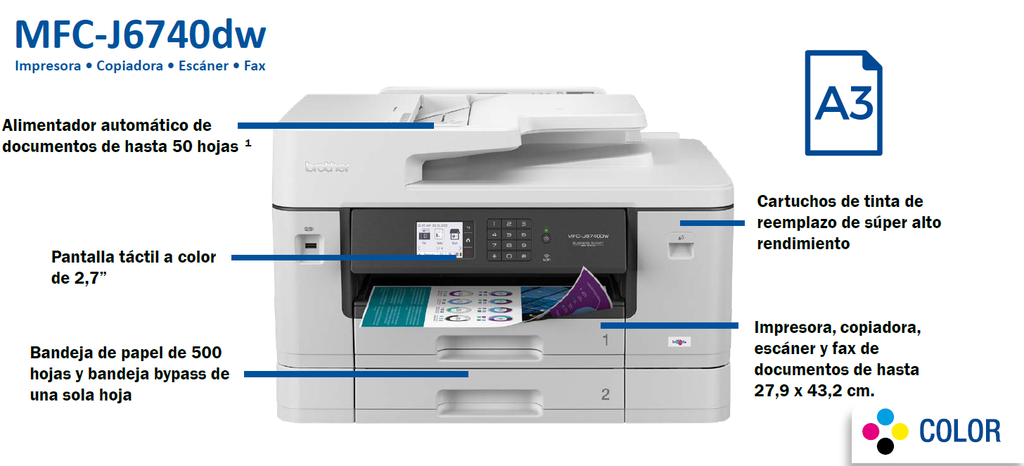 Impresora Tinta Multifuncional Brother A3 MFCJ6740DW