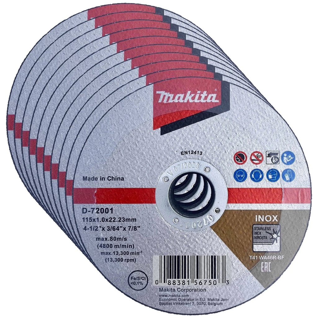 Disco corte makita 4 1/2  1 mm acero Inoxidable D-72001