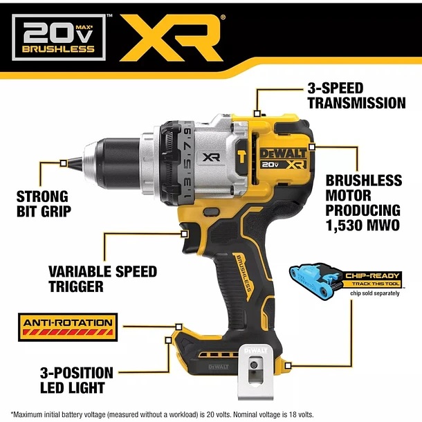 Taladro percutor dewalt 20V DCD1007B-B3