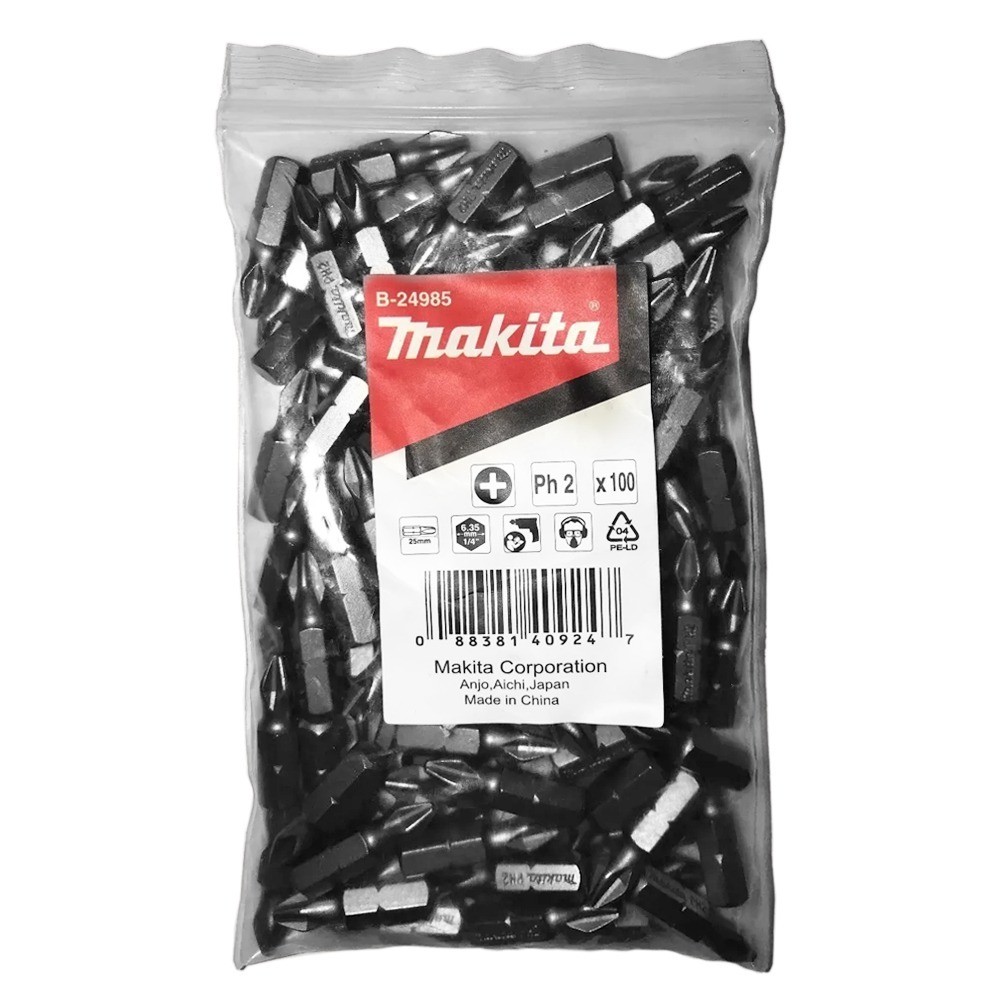 Set de Puntas para Atornillar Makita B-25002 SQ2 25 mm 100 Piezas en Bolsa