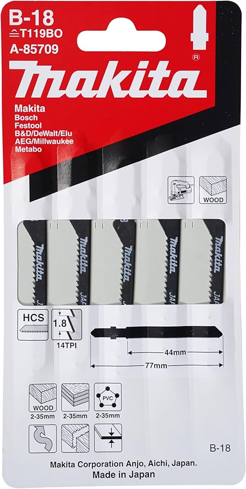 Set 5 hojas de caladora makita B-18 14T X 45mm  madera y plastico (Cortes curvos, scroll)