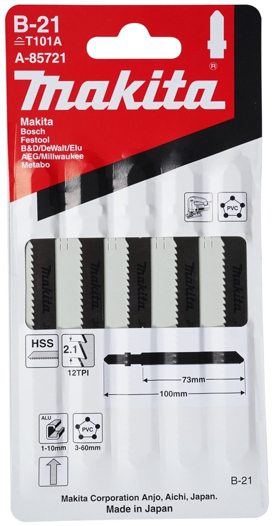 Hoja de Calar Makita B-21 75 mm 12 TPI para Plástico y Aluminio A-85721