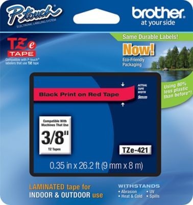 Cinta Rotuladora Brother TZe-421 Negro sobre Rojo 9 mm x 8 m Original