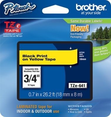 Cinta rotuladora Brother negro sobre amarillo 18 MM TZE641