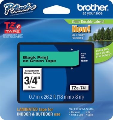 Cinta Laminada Brother TZe-741 Negro sobre Verde 18 mm
