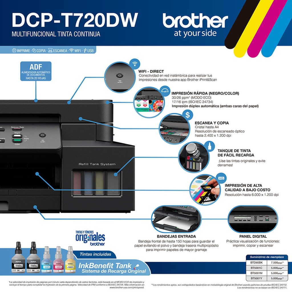 Impresora Multifuncional Tinta Brother DCP-T720DW