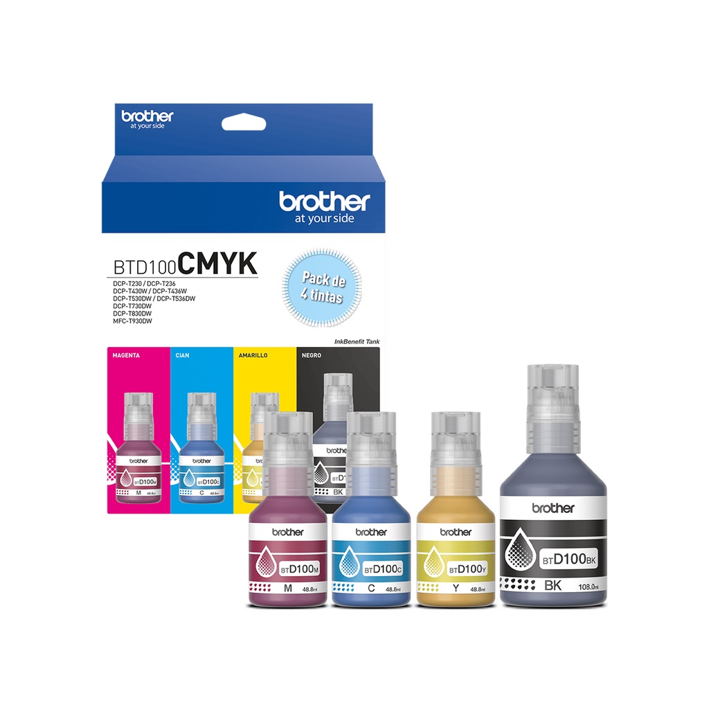 Kit de Tintas Brother BTD100CMYK - Cian, Magenta, Amarillo y Negro