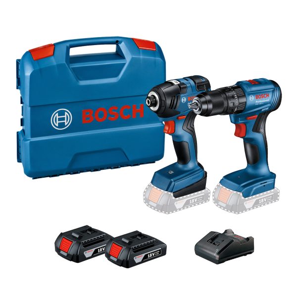 Kit Taladro Percutor GSB 185-LI + atornillador de Impacto GDR 18V-200 Brushless + 2 Baterías 2.0Ah Bosch