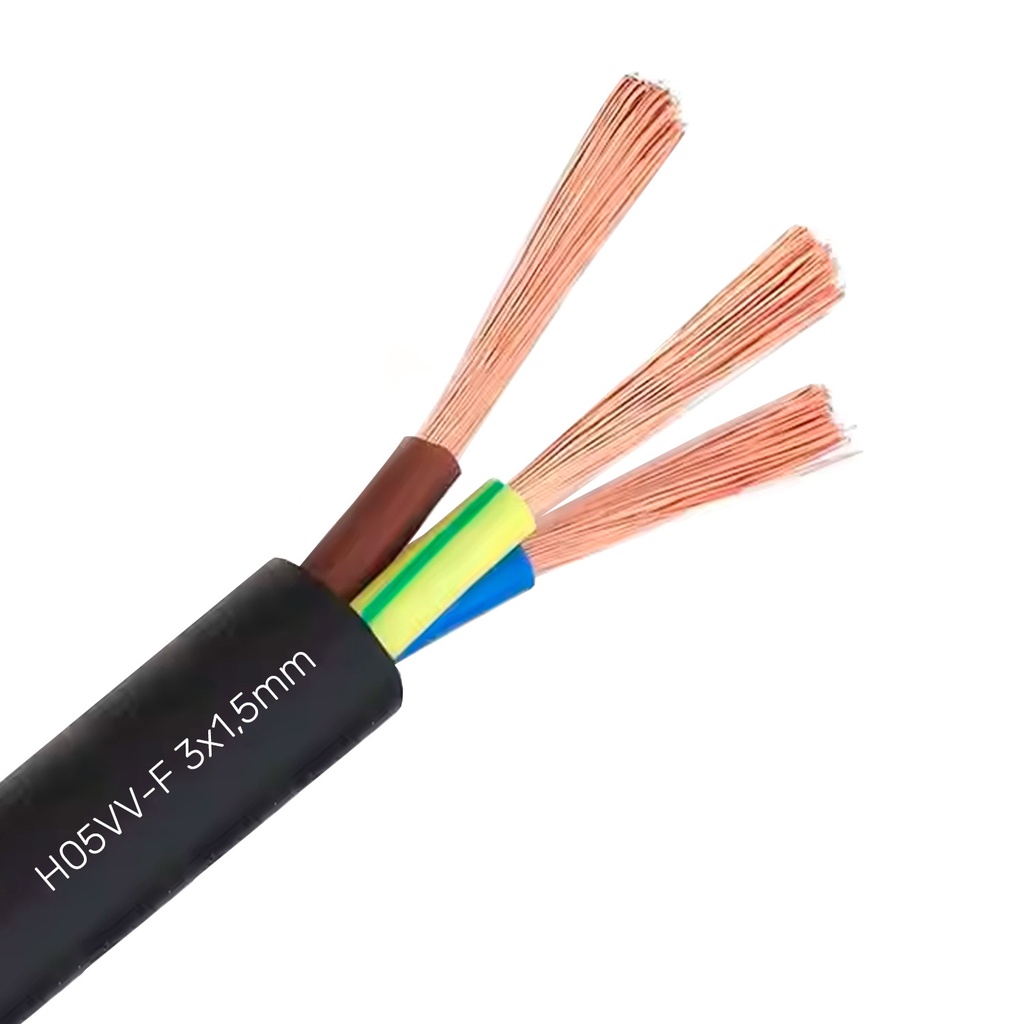 Cordon electrico negro 3x1.5 mm H05VV-F