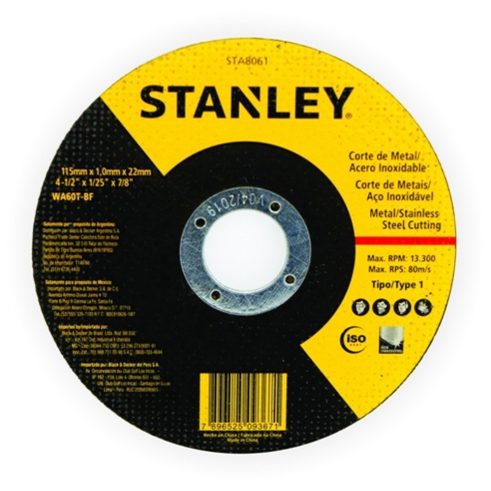Disco De Corte Stanley 4,5 Delgado 1 Mm X 10 Tipo 1
