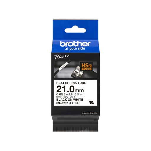 [HSE251E] Cinta Termocontraíble Original Brother HSe-251E Negro sobre Blanco 21 mm