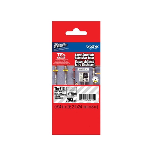 [TZES151] Cinta brother adhesivo doble NEGRO sobre TRANSPARENTE 24MM TZes151