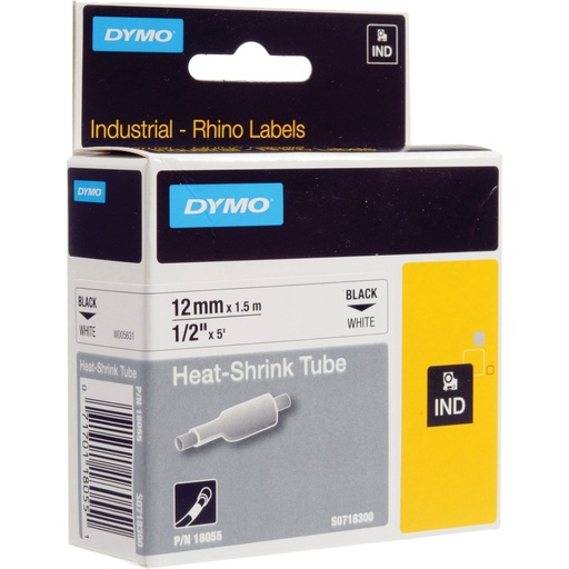 [18055] Cinta Termocontraíble DYMO Rhino 18055 12 mm Negro sobre Blanco