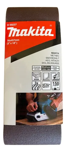 Lija de Banda Makita 76 x 457 mm (3 x 18) para Madera y Metal | 3 Unidades | Granos 40 a 240